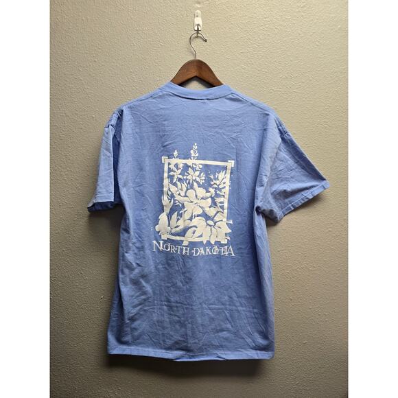 Vintage North Dakota Shirt Test Print Tee Blue Large Floral Graphic - Picture 4 of 8